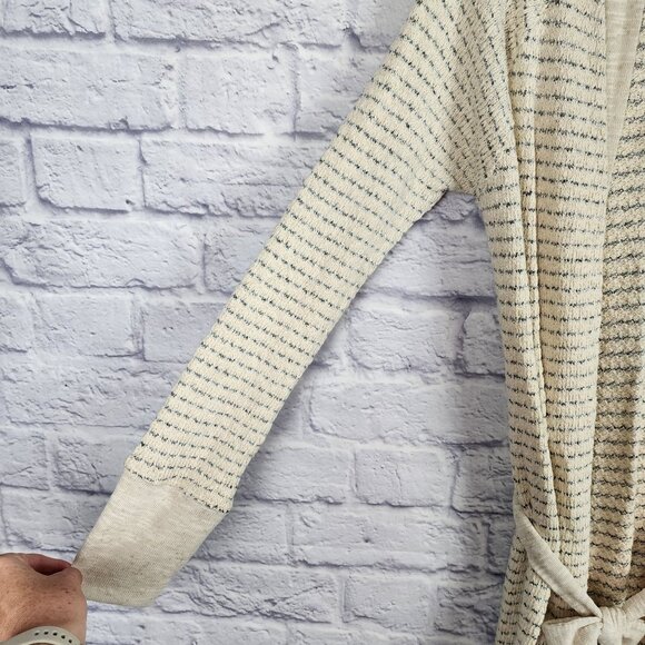 BCBGeneration Women's Size Medium Beige Striped Long Open Front Cardigan Sweater - Picture 8 of 10